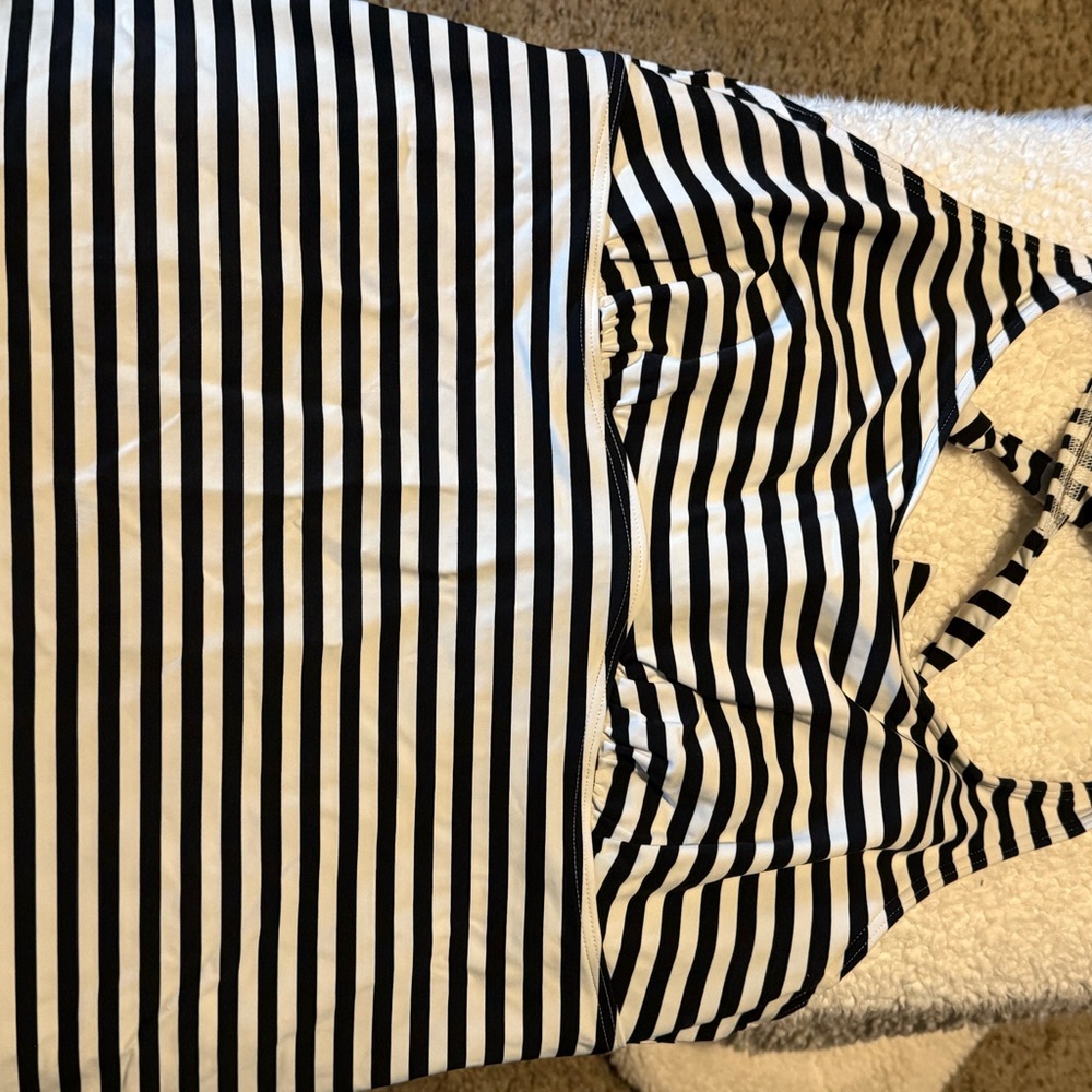 Lands' End Black and White Striped Tankini swim top